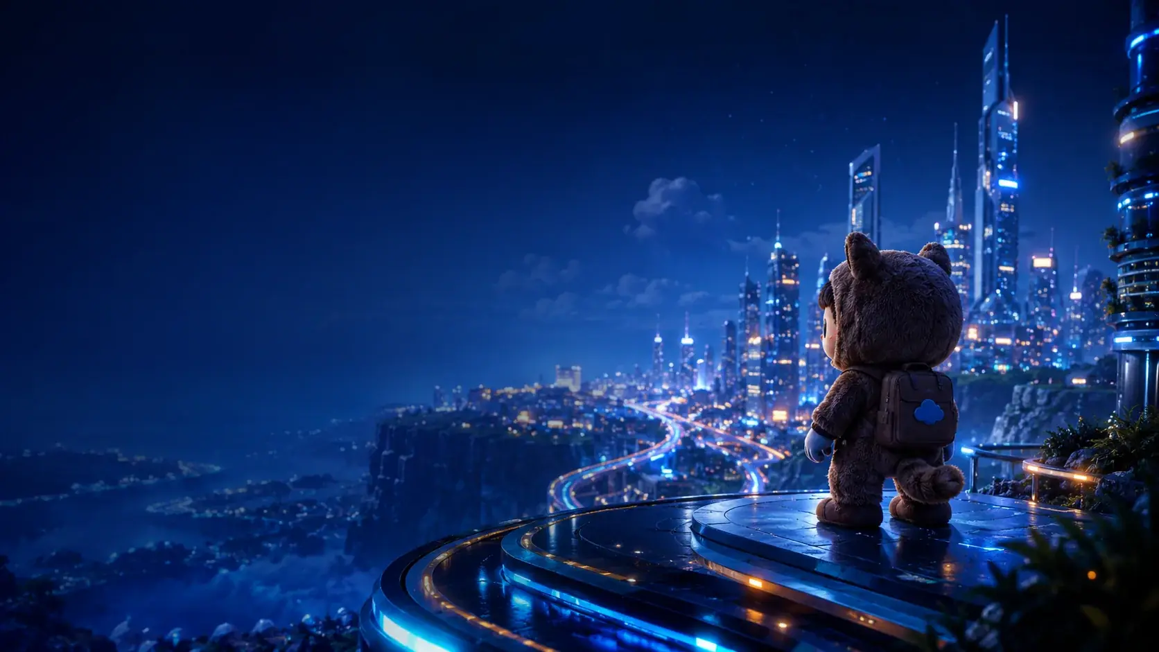 Cidade futurista iluminada à noite, simbolizando tecnologia, escala e o mercado em que a JapaForce forma profissionais